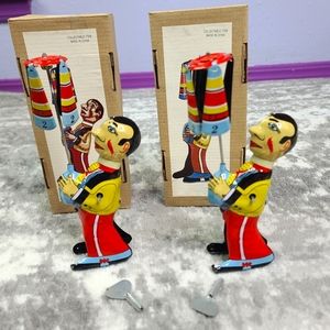Set of 2 Retro Remake Toy Collectable Wind Up Spinning